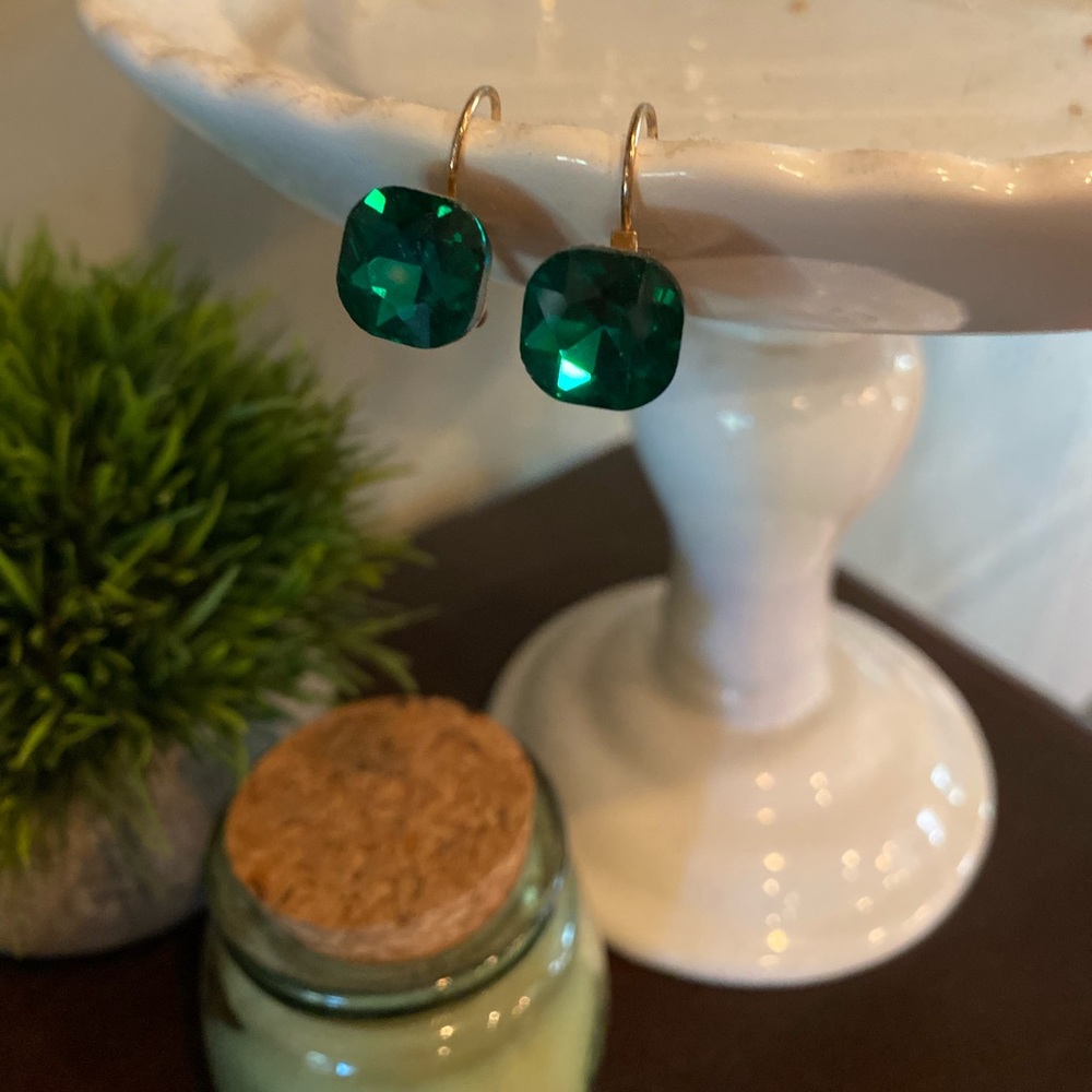 Green sparkle statement earrings